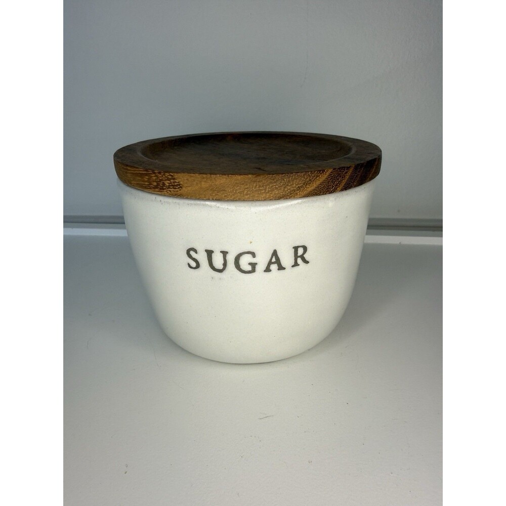 Hearth & Hand with Magnolia Stoneware Sugar Canister Wood Lid Farmhouse White